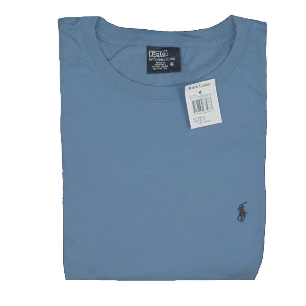 NEW Vintage Polo Ralph Lauren T Shirt!  L XL  Grayish Blue With Navy Polo Player